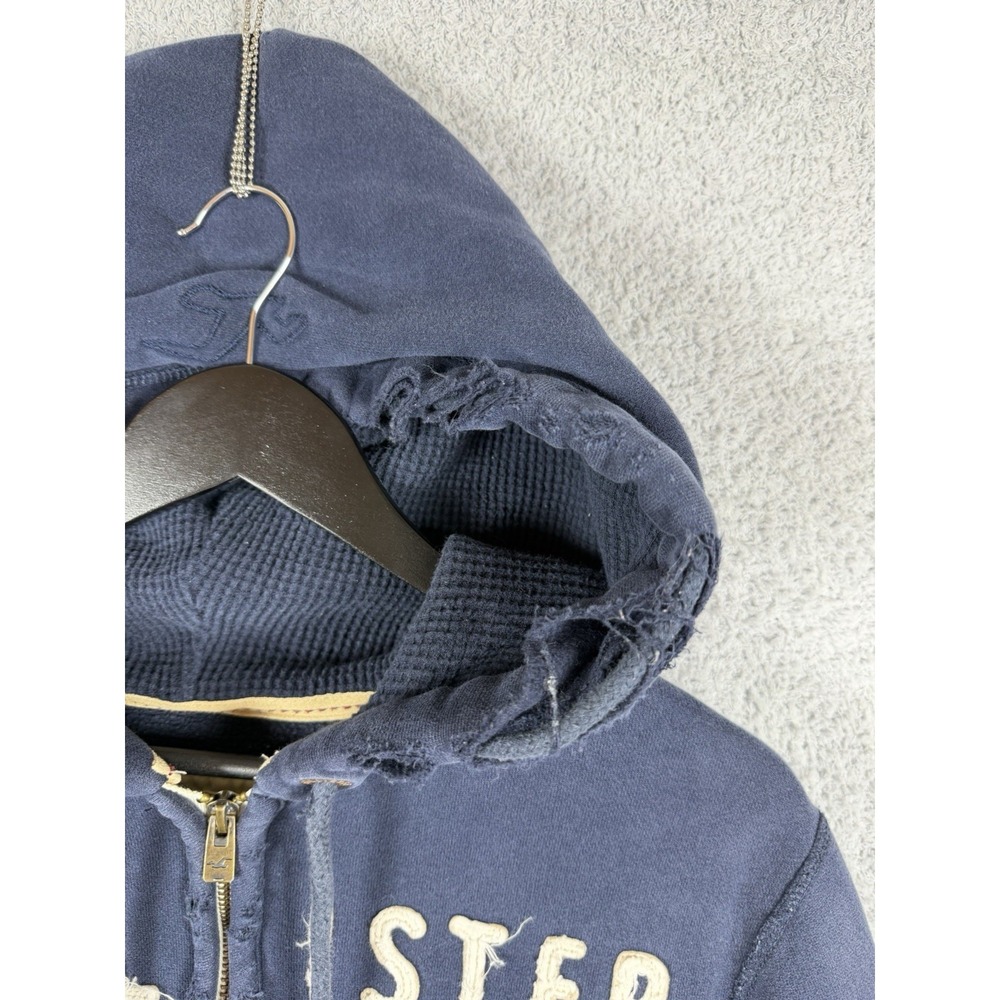 Hollister Hoodie Mens Size L‎ Blue Full Zip Longboards Calif Logo Y2K Distressed - Picture 8 of 14